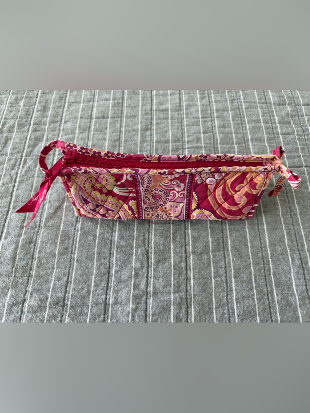 Vera Bradley Raspberry Fizz Zippered Pouch – Pink Floral Bow – Soft Lining